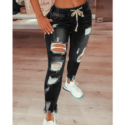 Thin Women's Jeans Trousers With Ripped Holes